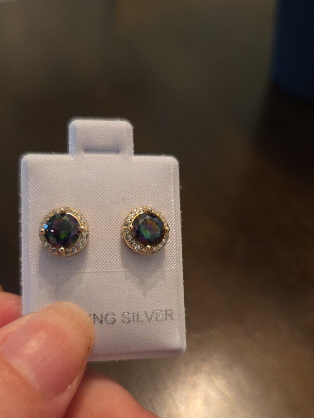 Gold Halo Mystic Topaz Round Stud Earrings